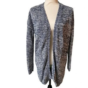 ii Sisters Blue White Metallic Open Cardigan Size Medium | Long Knit Sweater